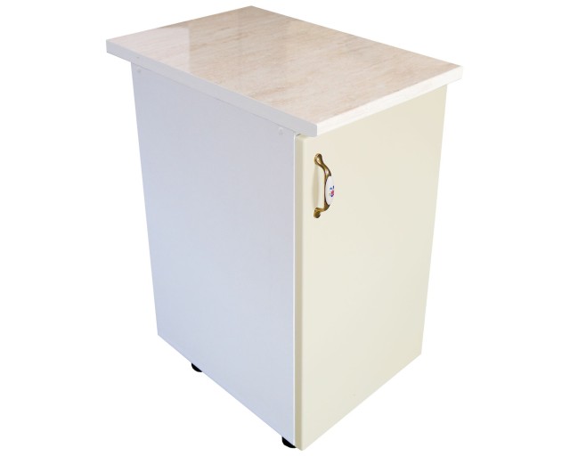 Corp inferior cu 1 usa Zebra, Alb/MDF Vanilie, cu blat Travertin, 40 x 85 x 60 cm